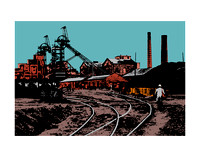 Off to work - Sutton Manor  Colliery, - 2020 art print from re-worked original photograph 1980 14x11