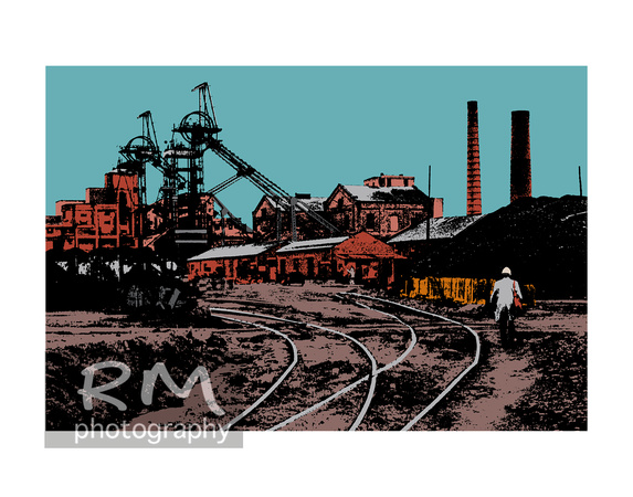 Off to work - Sutton Manor  Colliery, - 2020 art print from re-worked original photograph 1980 14x11